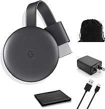 Chromecast - Streaming Device with HDMI Cable - Stream Shows, Music, Photos, and Sports from Your Phone to Your TV with Microfiber Cloth and Travel Carrying Pouch - Charcoal, Black