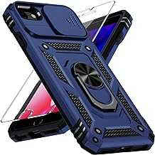 for iPhone SE 3rd Generation / 2nd Generation Case, iPhone SE 2022/2020, iPhone 8/7/6 Case with Slide Camera Cover HD Screen Protector Heavy Duty Kickstand Phone Case,Navy Blue