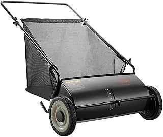 Push Lawn Sweeper, 26 Inch Leaf & Grass Collector, Strong Rubber Wheels & Heavy Duty Thickened Steel Durable to Use with Large Capacity 7 ft³ Mesh Collection Bag, 4 Spinning Brushes