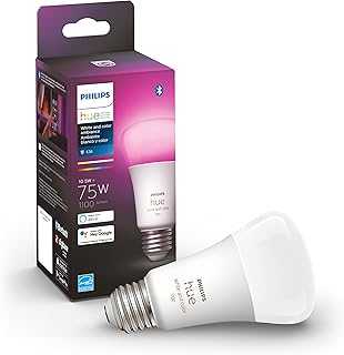 Smart 75W A19 LED Bulb - White and Color Ambiance Color-Changing Light - 1 Pack - 1100LM - E26 - Indoor - Control with Hue App - Works with Alexa, Google Assistant and Apple Homekit