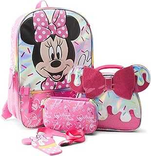 Disney Minnie Mouse Backpack With Lunch Bag, Zip Case and ID Lanyard Set for Girls | Minnie Mouse Insulated Lunch Bag Lunch Box for Girls, Boys, Toddlers | Backpack for School and Reusable Lunchbox