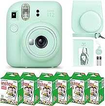 Fujifilm Instax Mini 12 Camera with Fujifilm Instant Mini Film (60 Sheets) Bundle with Deals Number One Accessories Including Carrying Case, Photo Album, Stickers (Mint Green)