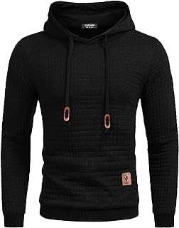 Mens Hooded Sweatshirt Casual Long Sleeve Drawstring Waffle Knit Pullover Hoodies