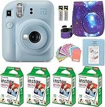 Fujifilm Instax Mini 12 Instant Camera Pastel Blue with Film Value Pack (40 Sheets) + Accessories Including Galaxy Carrying Case Strap, Photo Album, Stickers (Pastel Blue), Compact