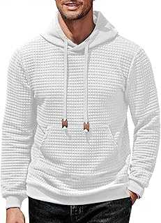 Mens Hoodies Sweatshirts Long Sleeve Fashion Waffle Knit Pullover Hoodie with Pocket