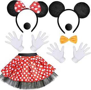 Mouse Costume, Mouse Tutu Skirt Headband with Mouse Ears Gloves Nose Bow Tie Bow Carnival Costume for Women Men, Halloween Theme Party Cosplay Carnival