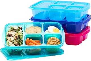 Easyboxes - Reusable 5-Compartment Food Containers, Stackable 8-Piece Set, 4 Trays & 4 Lids, BPA-Free Food Storage for Meal Prep, School, & Work; Lunch Boxes w/Patented Design (Jewel Brights)