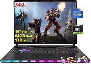 Raider GE68HX Gaming Laptop 16" FHD+ IPS 144Hz Intel 24-core i9-14900HX 64GB RAM 1TB SSD GeForce RTX 4070 RGB Backlit Thunderbolt4 USB-C Dynaudio FHD IR Privacy Camera Win11 w/ICP Accessory