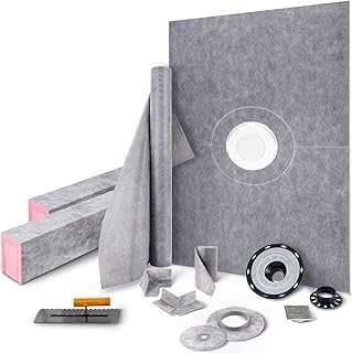 Shower Curb Kit, 38"x60" Watertight Shower Curb Overlay with 4" ABS Central Bonding Flange, 4" Stainless Steel Grate, 2 Cuttable Shower Curb and Trowel, Shower Pan Slope Sticks Fit for Bathroom