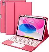 Compatible for iPad 10th Generation Case with Keyboard (10.9", 2022), Folio Keyboard Cover with Pencil Holder, Multi-Touch Trackpad, 7 Color Backlit, Detachable Keyboard for iPad 10 Gen (Pink)