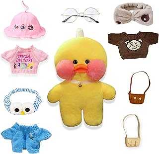 Yellow Duck Plush Toy with 9 Pcs Duck Stuffed Animal Clothes and Accessories-Cute Duck Stuffed Animal with Glasses, Birthday Gifts for Kids