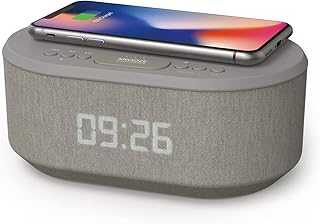 Dawn, Alarm Clock Radio, Alarm Clocks for Bedrooms, FM Radio, Digital Alarm Clock with Wireless Charging, Speakers with Bluetooth, USB Port, Dimmable Night Light (Grey)