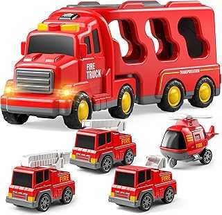 Fire Trucks Boy Toys for 3-5 Year Old Toddlers - Toys for 3 4 5 6 7 Years Old Transport Vehicle Carrier Truck, Boy Trucks Toy Sets, Kids Toys Boys 3-5, Gift Toys for Boys and Girls Aged 4-6