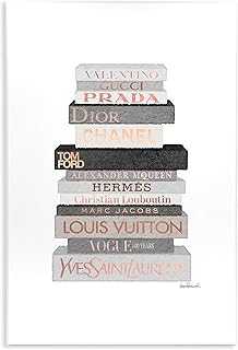 Neutral Grey and Rose Gold Fashion Bookstack Wall Plaque, 10x15, Gray