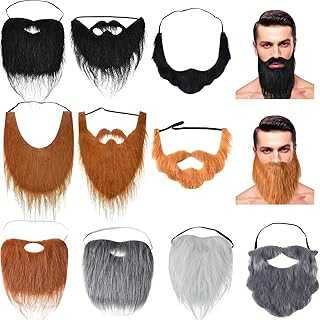 10 Pcs Fake Beards Costume Beard Old Man Mustache Costume for Jesus Costume Beard Halloween Funny Beard Facial Hair Accessories with Adjustable Elastic Rope for Men Party Cosplay Supplies