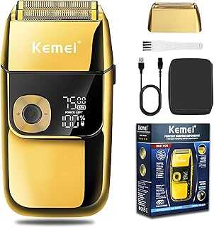 Electric Razors for Men, LCD Display Cordless Men's Razors, USB Rechargeable with Pop-up Beard Trimmer Best Worldwide Travel Gift, Model KM 2028, Gold