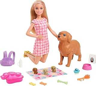 Doll & Pets, Blonde Doll with Mommy Dog, 3 Newborn Puppies with Color-Change Feature & Pet Accessories