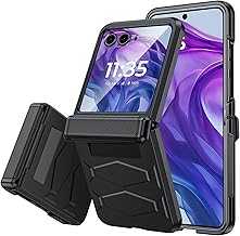 for Motorola Razr+ (Plus) 2024 Case with Hinge Cover, Built-in Screen Protector Shockproof All-Inclusive Smartphone Cover Wireless Charging for Motorola Razr+ (Plus) 2024(Black)