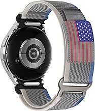 One Click Nylon Band Compatible with Samsung Galaxy Watch 7/6/5/4/FE 44mm 40mm/6 Classic 47mm 43mm/4 Classic 46mm 42mm/5 Pro 45mm,Rugged Fabric Nylon Loop with Stars-Stripes Flag Sport Strap Men Women