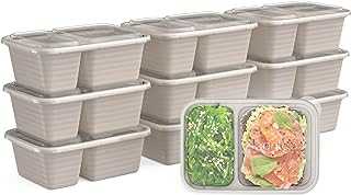 Prep - 2-Compartment Snack Containers with Custom-Fit Lids - Reusable, Microwaveable, Durable BPA -Free, Freezer and Dishwasher-Safe Meal Prep Food Storage - 10 Trays & 10 Lids (Clay)