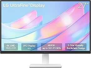 27US500-W Ultrafine Monitor 27-Inch 4K UHD (3840x2160) HDR10 IPS Borderless Design Reader Mode Flicker Safe Switch App HDMI DisplayPort - White