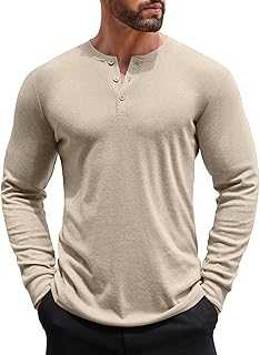 Men's Henley Shirts Long Sleeve Button T-Shirt Lightweight Fashion Casual Pullover Shirt