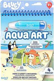 Bluey Aqua Art - Reusable Water Reveal Activity Pages With Water Pen for No-Mess Drawing and Coloring