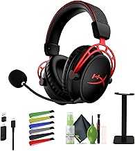 Cloud Alpha Wireless - Gaming Headset for PC, 300-hour Battery Life, DTS Headphone:X Spatial Audio, Noise-canceling mic, Durable Aluminum Frame, Red Bundle with Cleaning kit + Headphone Stand