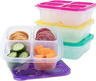 Easyboxes 4-Compartment Snack Containers - 8-Piece Set with 4 Trays & 4 Custom-Fit Lids to Seal in Freshness - Reusable Food Storage & Meal Prep Bento BPA-Free Containers (Brights)