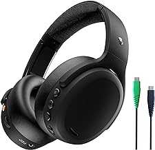 Crusher ANC 2 Over-Ear Noise Canceling Wireless Headphones with Sensory Bass and Charging Cable, 50 Hr Battery, Skull-iQ, Alexa Enabled, Microphone, Works with Bluetooth Devices - Black