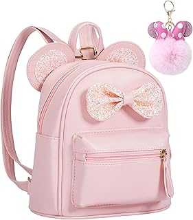 Cutest Toddler Sequin Bow Mouse Ears Bag Mini Travel Shoulder Backpack for Teen Little Girls with Pom Pom(pink)