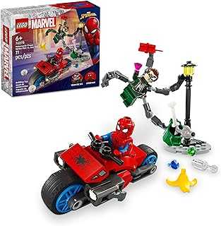 Marvel Motorcycle Chase: Spider-Man vs. Doc Ock, Buildable Toy for Kids with Stud Shooters and Web Blasters, 2 Marvel Minifigures, Super Hero Toy, Gift for Boys and Girls Aged 6 and Up, 76275