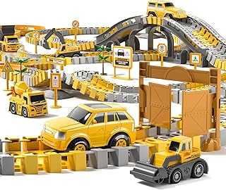 236 PCS Construction Toys Race Tracks for 3 4 5 6 Year Old Boys, Flexible Track Playset and 6 PCS Construction Car for Kids Toys, Birthday Gift for Age 3-9 Boys Toddler Girls