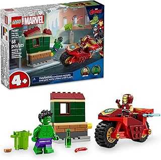 Marvel Iron Man with Bike and The Hulk Building Set, Easy Build Marvel Toy for Kids, Collectible Playset with Motorcycle Toy and 2 Minifigures, Great Gift for Boys and Girls Ages 4 and Up, 76287