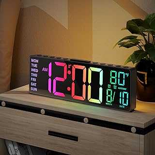 10.5'' Digital Large Alarm Clock with 8-in-1 RGB Colors, Date, Month, Temperature LED Display, Auto DST, Modern Decor Design for Desk, Wall, Living Room, Bedroom, Gift, Yougster and Elderly