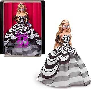 Signature Doll, 65th Anniversary Collectible with Blonde Hair, Black & White Gown, Sapphire Gem Earrings & Sunglasses