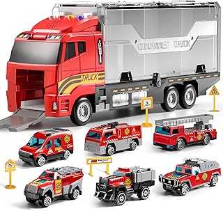 Fire Truck Toy Set with Play Mat, Carrier Truck Toys for Kids Toddlers, Die-Cast Metal Toy Car Set, Truck Car Kids Toys Christmas Birthday Gift for Age 3 4 5 6 + Years Old Boys Girls