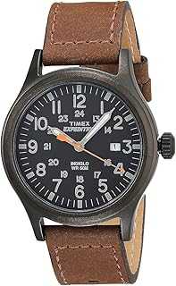 Men's Expedition Scout 40mm Watch – Black Case Black Dial with Brown Leather Strap