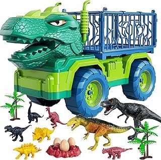 Dinosaur Truck Toys for Kids 3-5 Years, Tyrannosaurus Transport Car Carrier Truck with 8 Dino Figures, Activity Play Mat, Dinosaur Eggs, Trees, Capture Jurassic Play Set for Boys and Girls