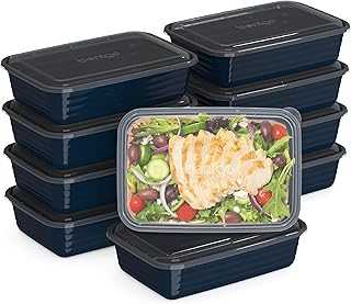 20-Piece Lightweight, Durable, Reusable BPA-Free 1-Compartment Containers - Microwave, Freezer, Dishwasher Safe - Navy Blue