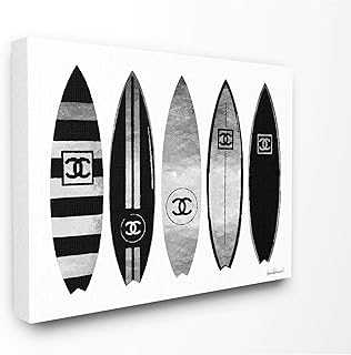 Fashion Designer Surf Boards Black Silver Watercolor Canvas Wall Art, 24x30, Multi-Color