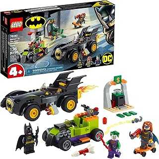 DC Batman: Batman vs. The Joker: Batmobile Chase Building Toy; Includes Batman, Batgirl and The Joker Minifigures Plus Buildable Batmobile and Hot Rod, New 2021 (136 Pieces), Multi Color