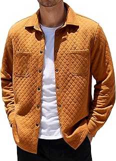 Mens Shacket Long Sleeve Shirt Jacket with Pockets Lightweight Quilted Overshirt