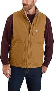 Men's Loose Fit Washed Duck Sherpa-Lined Mock-Neck Vest