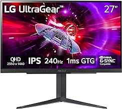 27" UltraGear QHD (2560x1440) Gaming Monitor, 240Hz, 1ms, VESA DisplayHDR 400, G-SYNC and AMD FreeSync Premium, HDMI 2.1, DisplayPort, 4-Pole HP Out DTS HP:X, Tilt/Height/Pivot Stand, Black