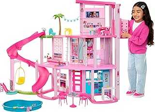 DreamHouse, Doll House Playset with 75+ Pieces Including Toy Furniture & 3-Story Pool Slide, Pet Elevator & Puppy Play Areas