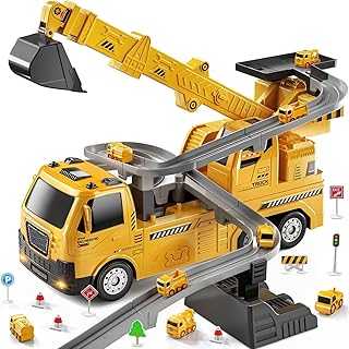 Engineering Crane, Kids Construction Truck Toys for 3 4 5 6 7 Years Old - Car Race Tracks, Excavator, Boy Toys for 3-5 Year Old Toddlers, Gift Toys for Boys & Girls Aged 4-6, Outdoor Playset