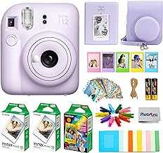 Fujifilm Instax Mini 12 Instant Film Camera, Fuji Instax Mini Film (20 Sheets), Fuji Rainbow Instant Film (10 Sheets), Protective Case, Album, Insax Mini Accessory Bundle (Lilac Purple)