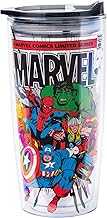 Retro Marvel Comics Avengers Double Wall Travel Tumbler with Slide Close Lid Spider-Man, Captain America, Thor, Hulk, and Iron Man, 20 Ounces