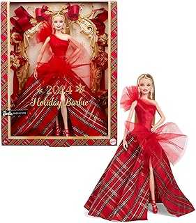 Signature Doll, 2024 Holiday Blonde Fashion Doll Wearing Gown with Plaid Skirt, Seasonal Collector Gift in Displayable Packaging